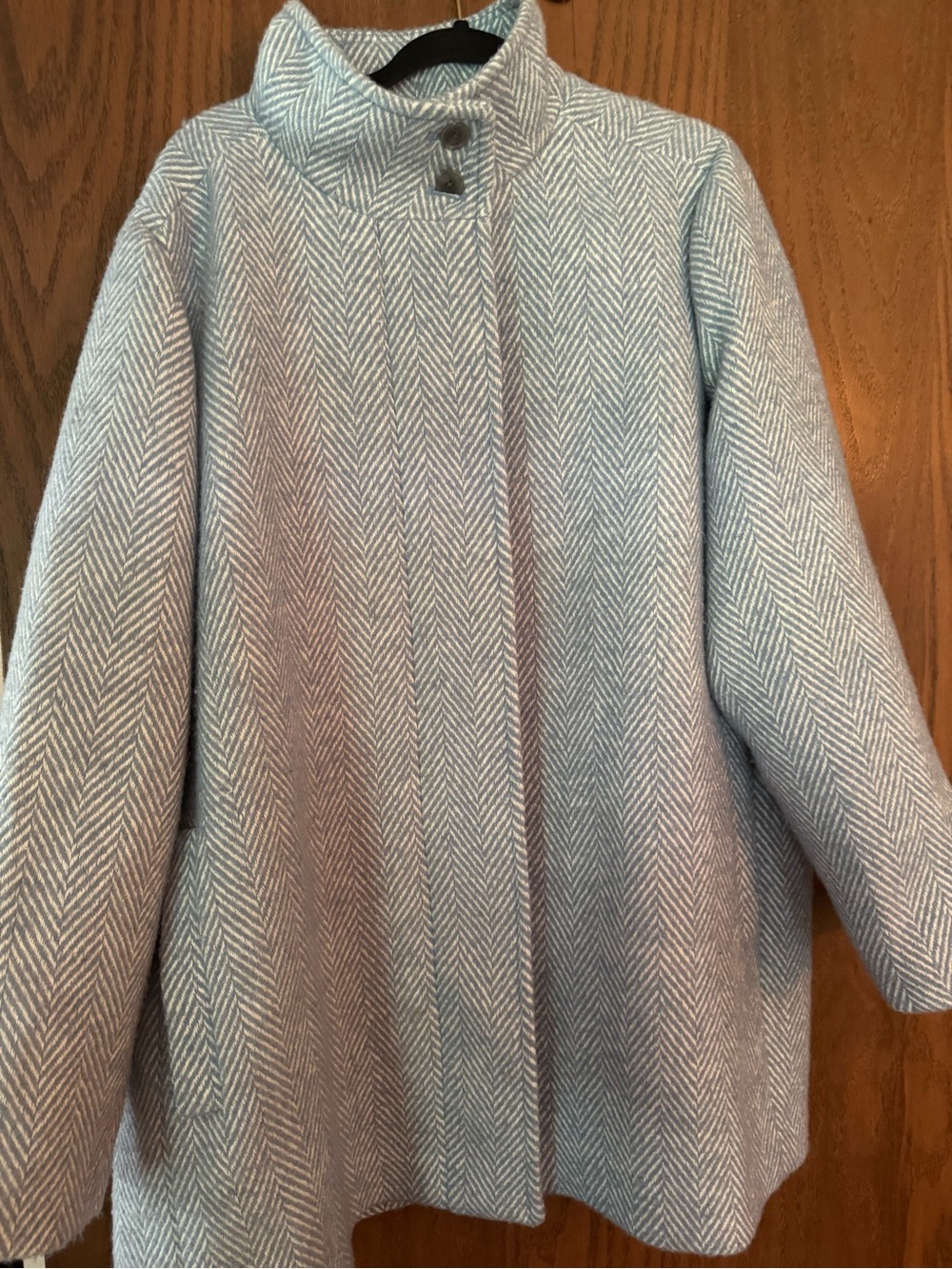 J. Crew Light Blue Herringbone Pea Coat with Funnel Collar